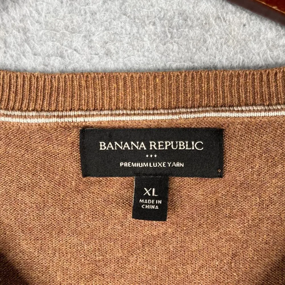 Banana Republic Sweater Luxe Yarn Brown V Neck Casual Long Sleeve XL